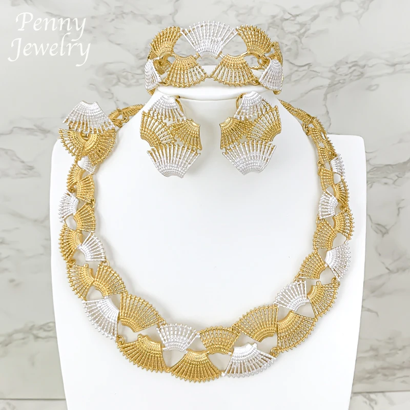

Unique Hollow Classic Dubai 18K Gold Plated Jewelry Set Necklace Drop Earrings Bracelet Ring African Bridal Wedding Party Gifts