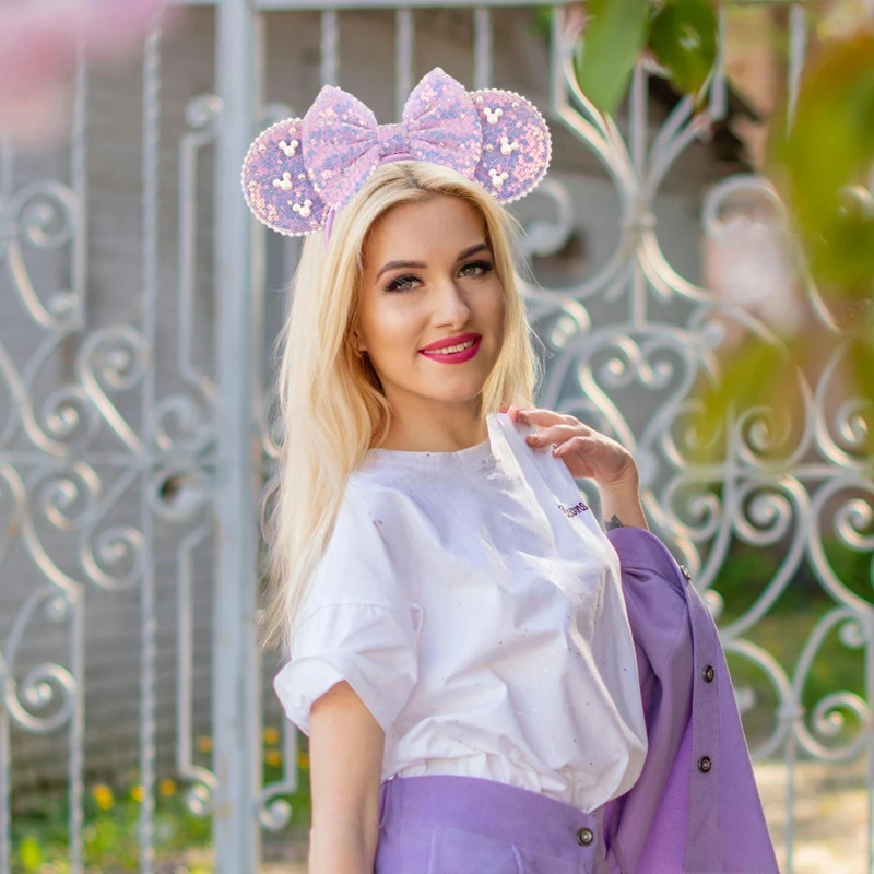 Mädchen 3,3 "Samt Maus Ohr Haarband Für Mädchen Haar Bögen Große Flip Pailletten Ohren DIY Kinder Haar Zubehör stirnband Boutique Mujer – Detail 12