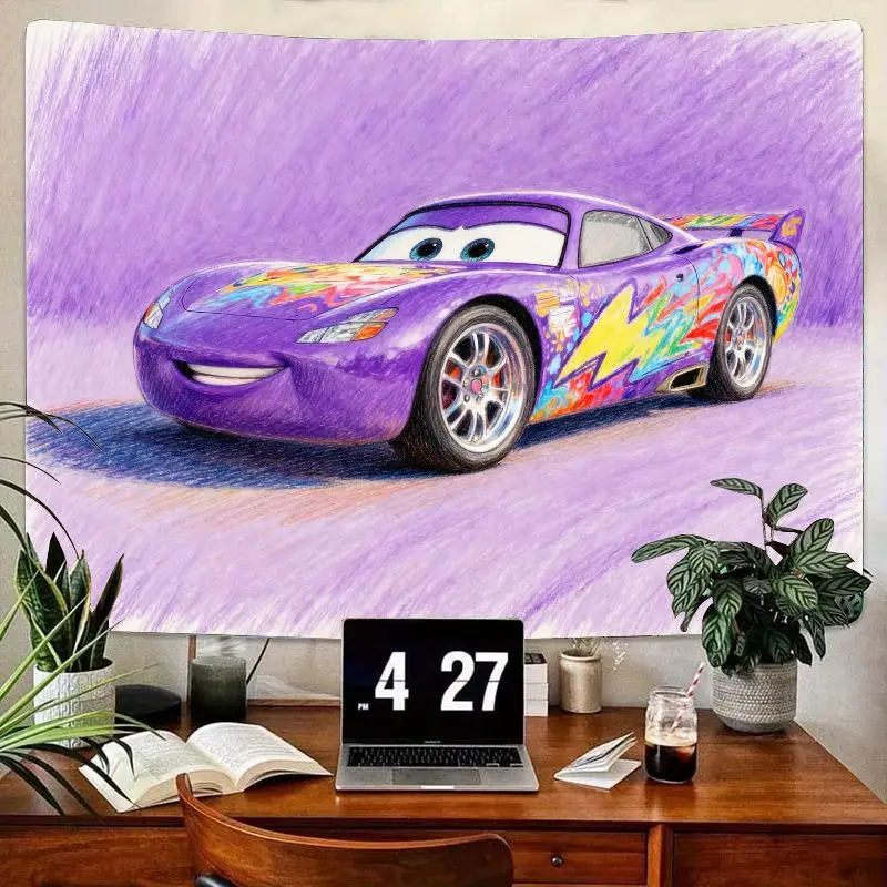 

1PC Disney Cars Lightning McQueen Purple Graffiti Tapestry, Aesthetic Race Car Movie Wall Art, Kids Boys Girls Bedroom Dorm Deco