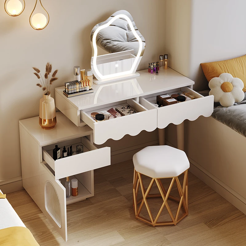 Nowoczesna toaletka Kawaii Nordic Mirror Stylowa toaletka do makijażu Proste krzesło Mesa De Maquillaje Meble do sypialni