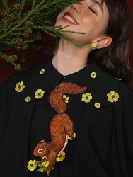 New Arrival Accessories Women Irregular Fun Squirrels and Flowers Embroidery Tie