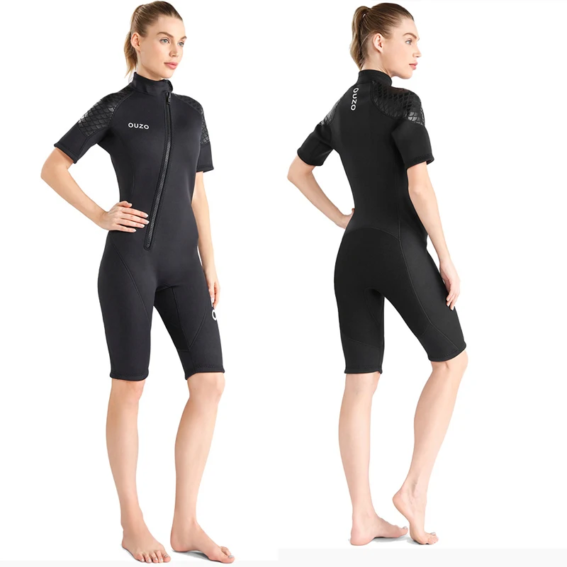 Wetsuit Dames Heren 3mm Neopreen Duik Shorty Nat Pak Thermisch Badpak met korte mouwen voor volwassenen Rits aan de voorkant UV-bescherming Baden