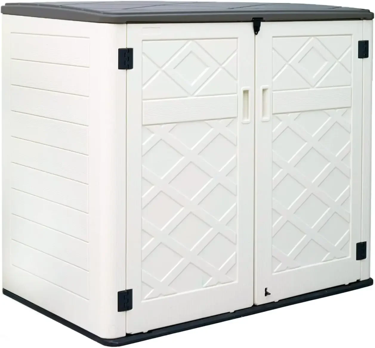 2SG Larger Horizontal Storage Shed Wood-Like, 4.4 x 2.8 ft Outdoor Cabinet Lockable