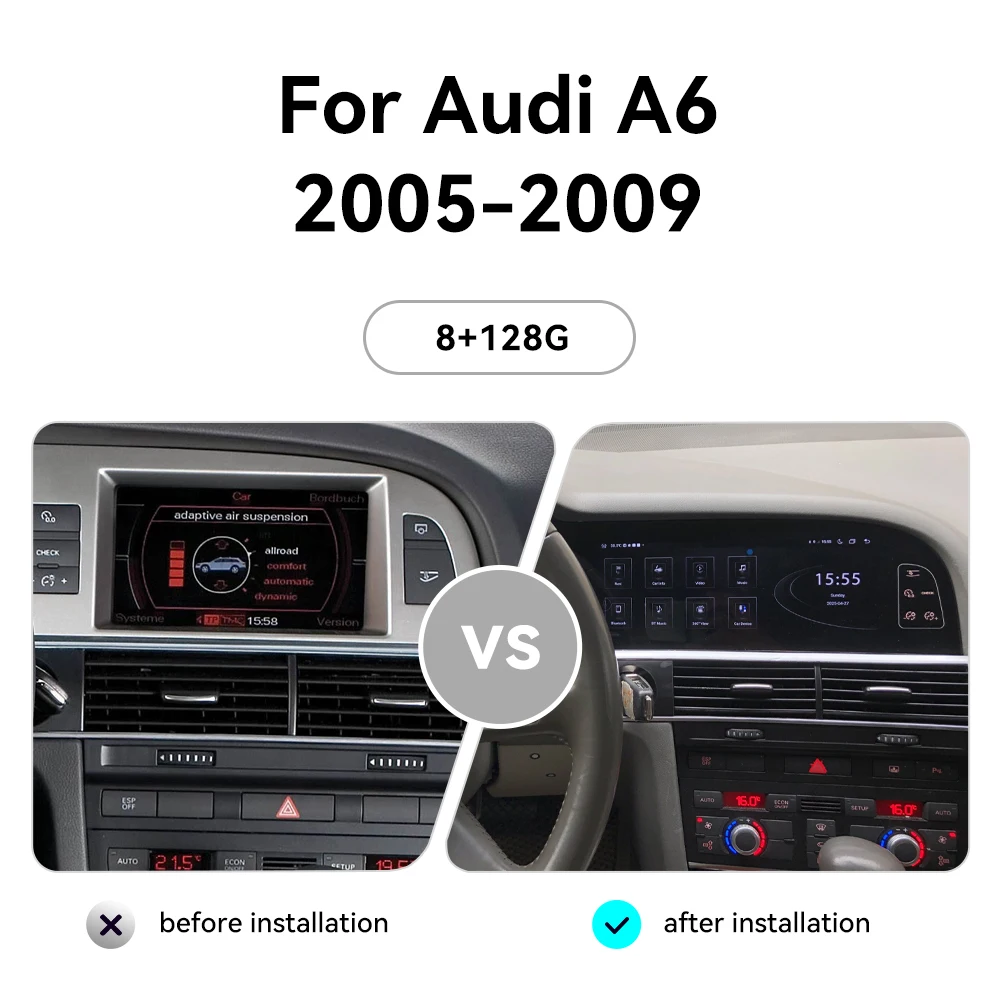 23'' Android 14 For Audi A6 C6 4f For Audi Q7 4L 2005-2015 Double Screen Cockpit Instrument Panel Speedometer Virtual Car Radio