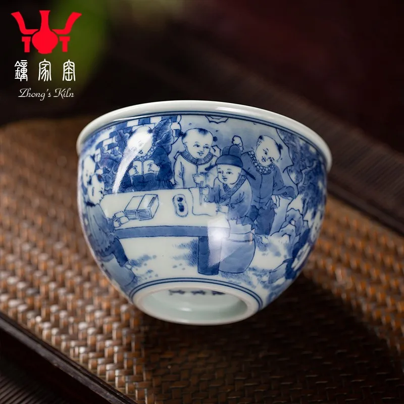 Zhongjia Kiln Firewood Kiln Blue and White Children's 14 Children's More than 100 Children's Blessing Cup Children's Fun Master