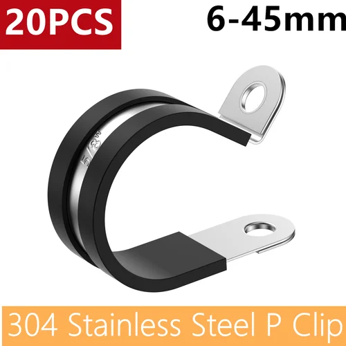 Imagen 1 del producto Abrazadera de tubo de 20 piezas, Clips P forrados de goma, 3/4 "", 5/8"", 304 acero inoxidable, montaje de Cable R, abrazadera de manguera, abrazadera de soporte de tubo fijo