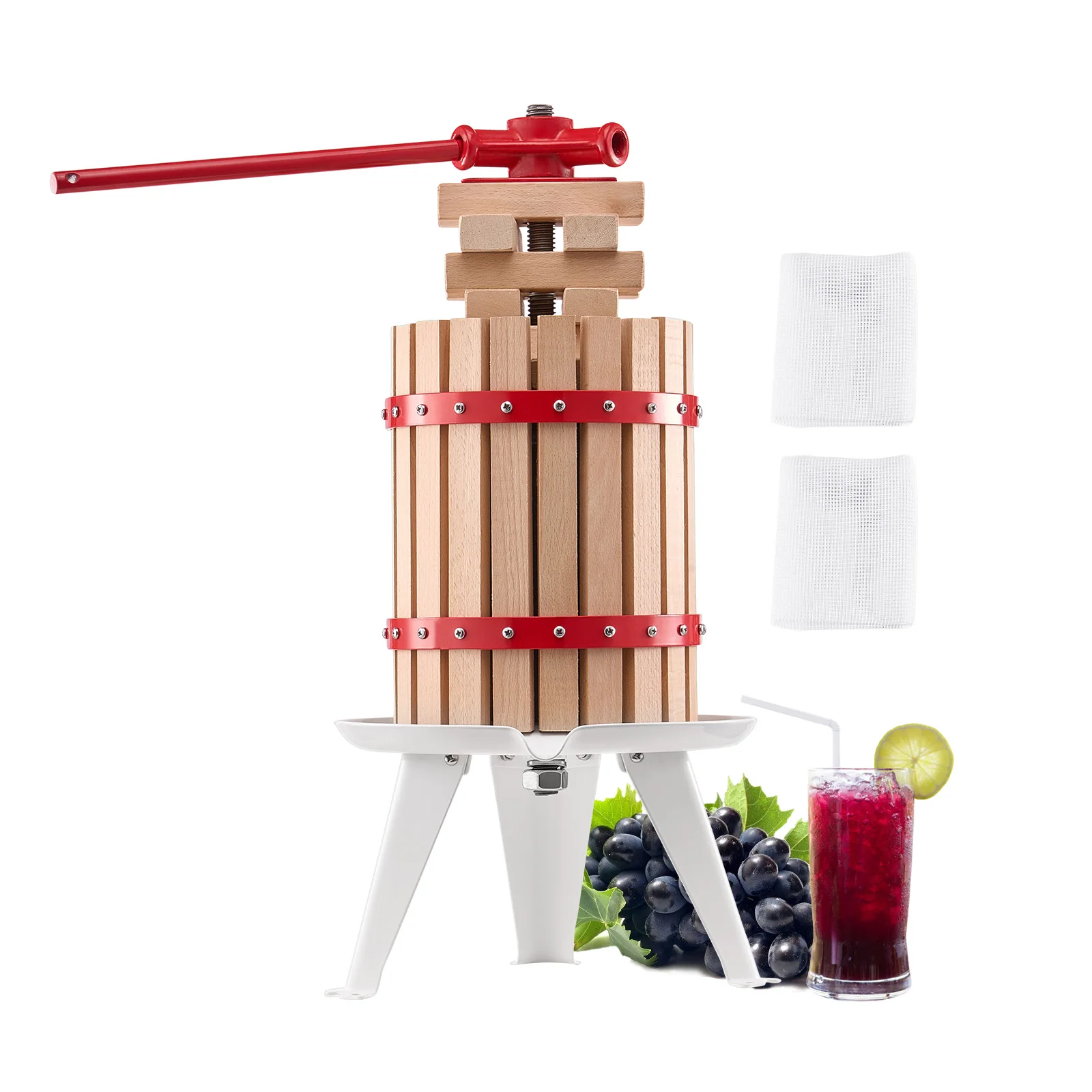 SucceBuy Presse à fruits et vin 6L-18L avec panier en bois massif, presse manuelle pour jus, cidre, tincture de pomme et de raisin, miel, huile d'olive