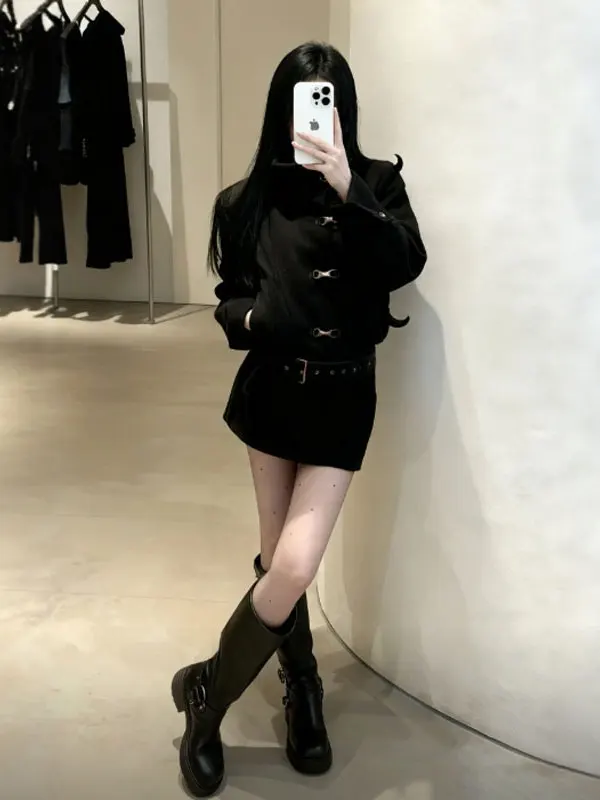 

Korean Sle Retro High-End Sensation Matching Set Cotton Jaet And Skirt Two-Piece Suit Comfortable Winter Faion