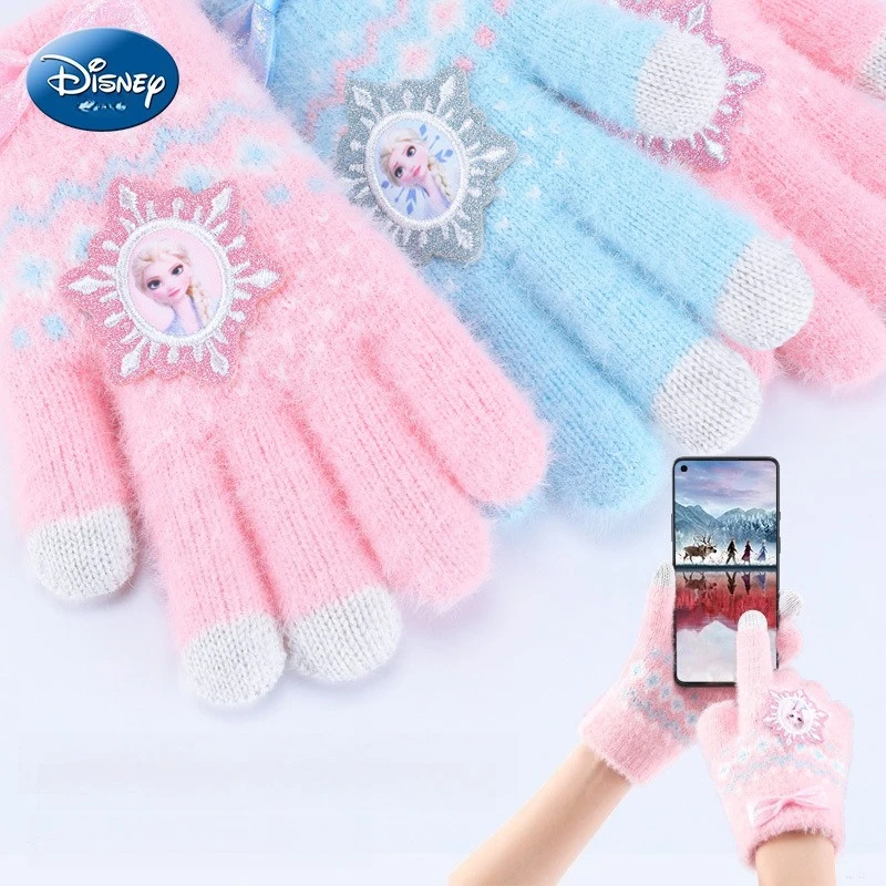 Детские перчатки Disney для девочек, осенне-зимний стиль, теплые теплые перчатки с полным пальцем для девочек, принцесса Айши