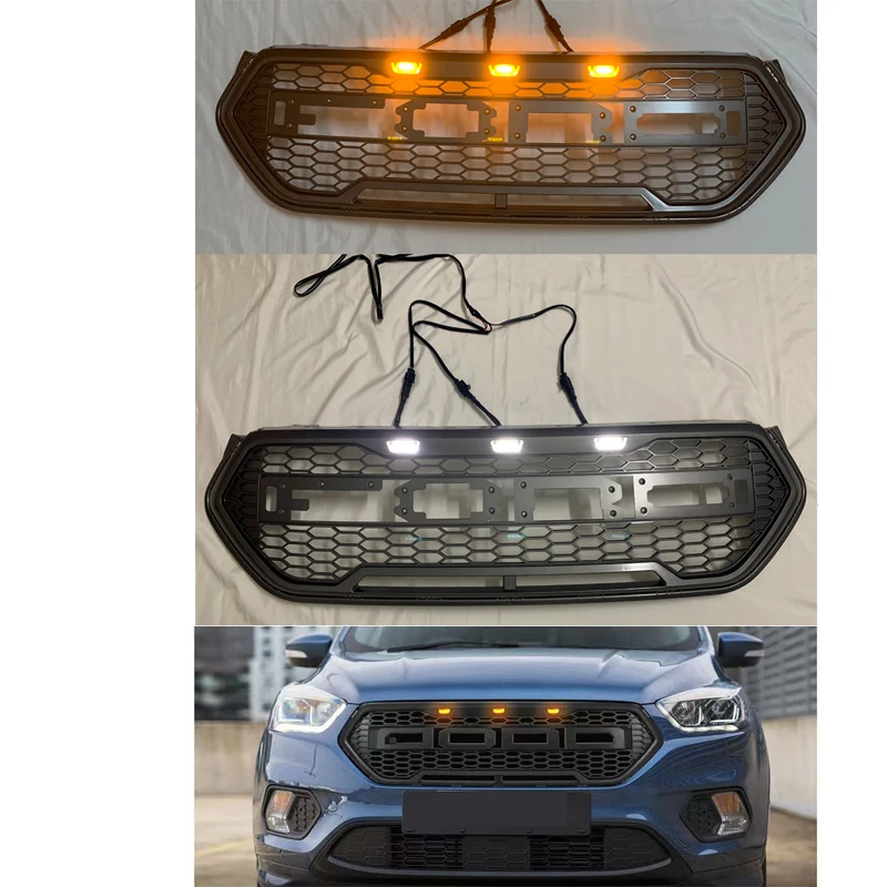 

CAR ACCESSORIES LED MODIFIED FRONT RACING GRILLS ABS GRILL MESH RAPTOR GRILLE MASK TRIMS COVER FOR ESCAPE KUGA 2017 2018 2019