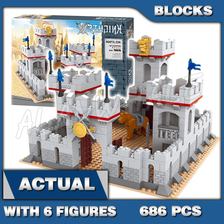 

686pcs Medieval Knights King's Castle Drawbridge Towers Merlon Crenel Soldiers 27906 Building Block toys Compatible With Model