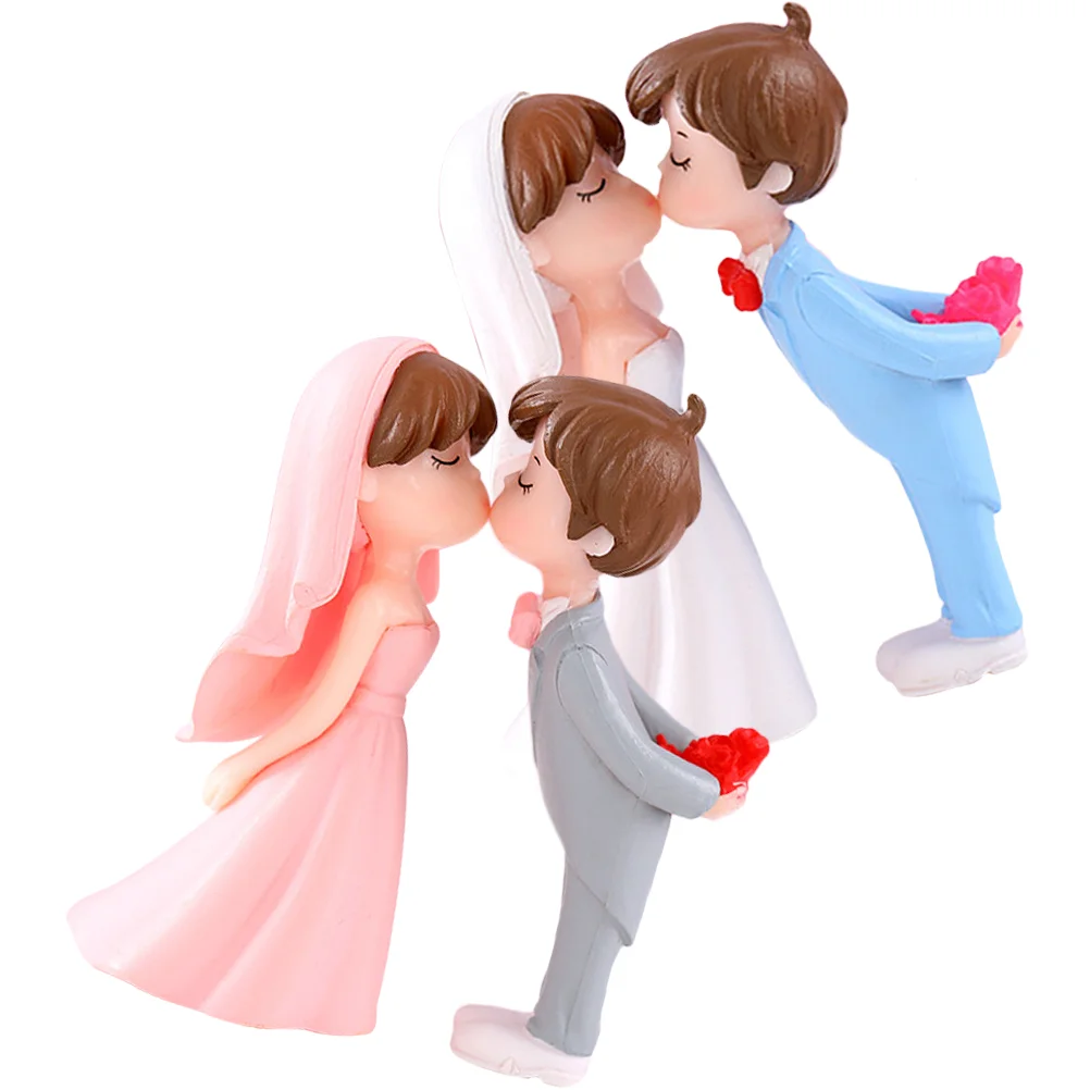 2 Pairs of Bride Groom Wedding Couple Figurine Lovely Couple Model for Valentine's Day Gift wedding couple figurines