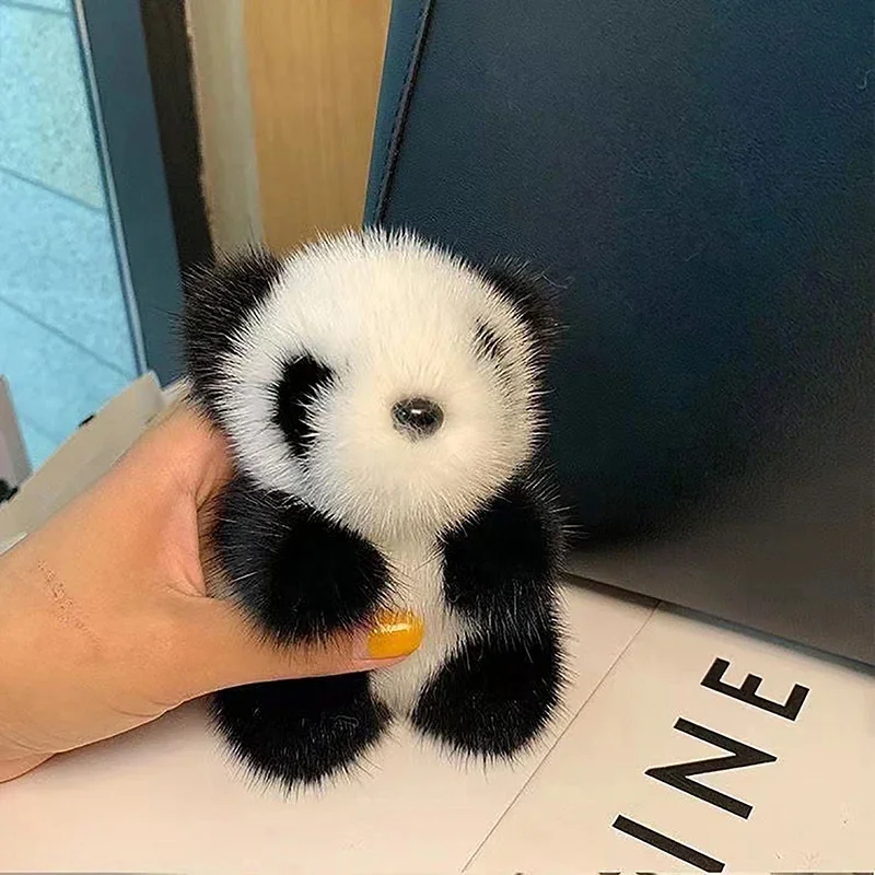 Panda Plush Doll Women Bag Ornaments Cute Imitation Mink Fur Panda Car Keychain Cute Bear Car Key Chain Fashion Girls Gift