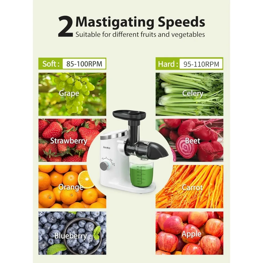 Slow Masticating Jucer with Triple Modes,Reverse Function & Quiet Motor, Easy to Clean with Brush, Recipe for Vegetables