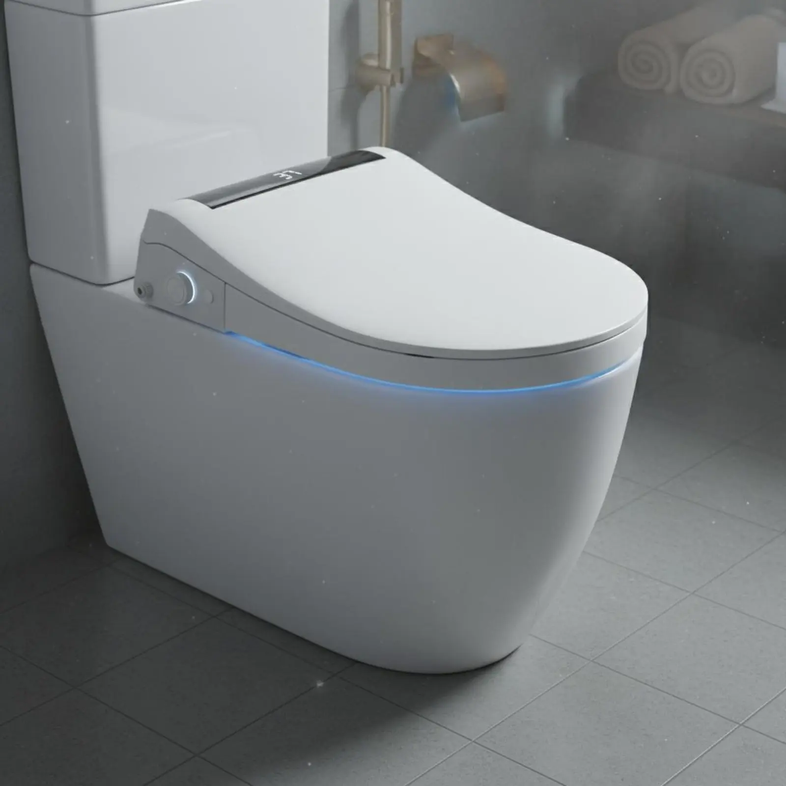 Smart Toilet Cover Sterilization Electric Bidet Toilet Seat Washlet Seat Adjustable Temperature Bathroom Fixture LED Lighting
