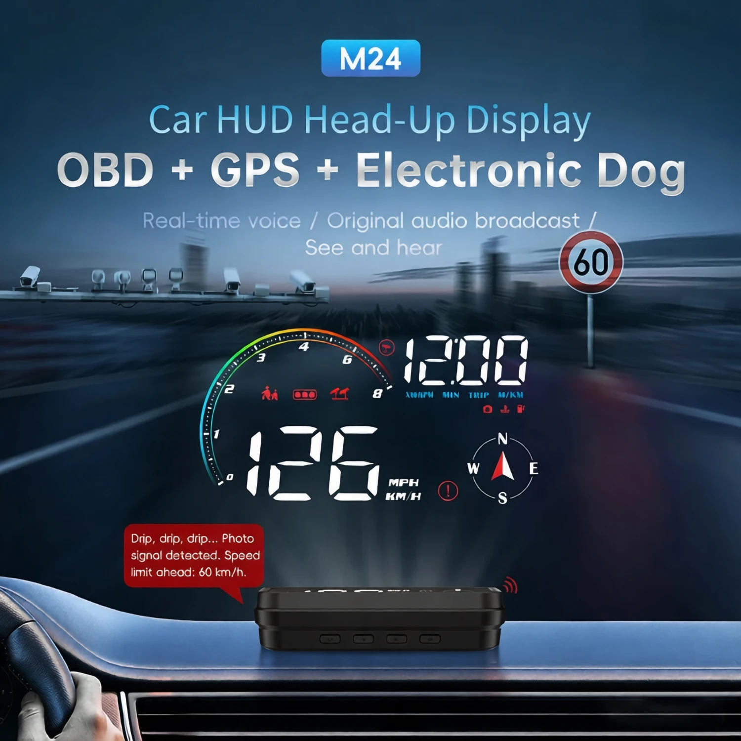 

HUD OBD2 +GPS Digital Car Head Up Display Speedometer Water Temperature Battery Voltage Overspeed Alarm RPM Smart Car HUD Gauge