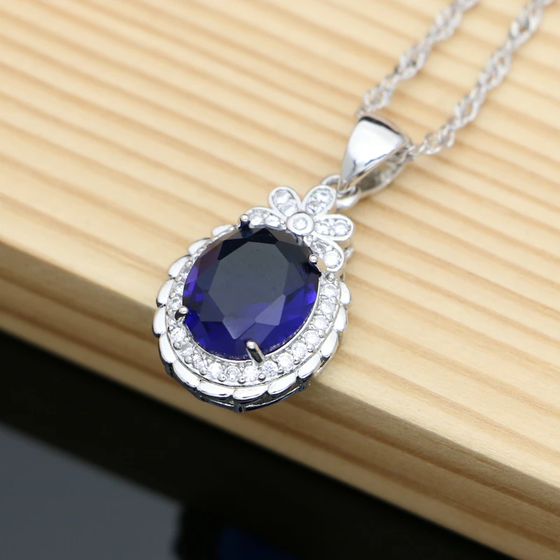 Blue Sapphire Jewelry Sets for Women, 925 Sterling Silver Jewelry Butterfly Brooch Earrings Necklace Ring Bracelet Set Gift