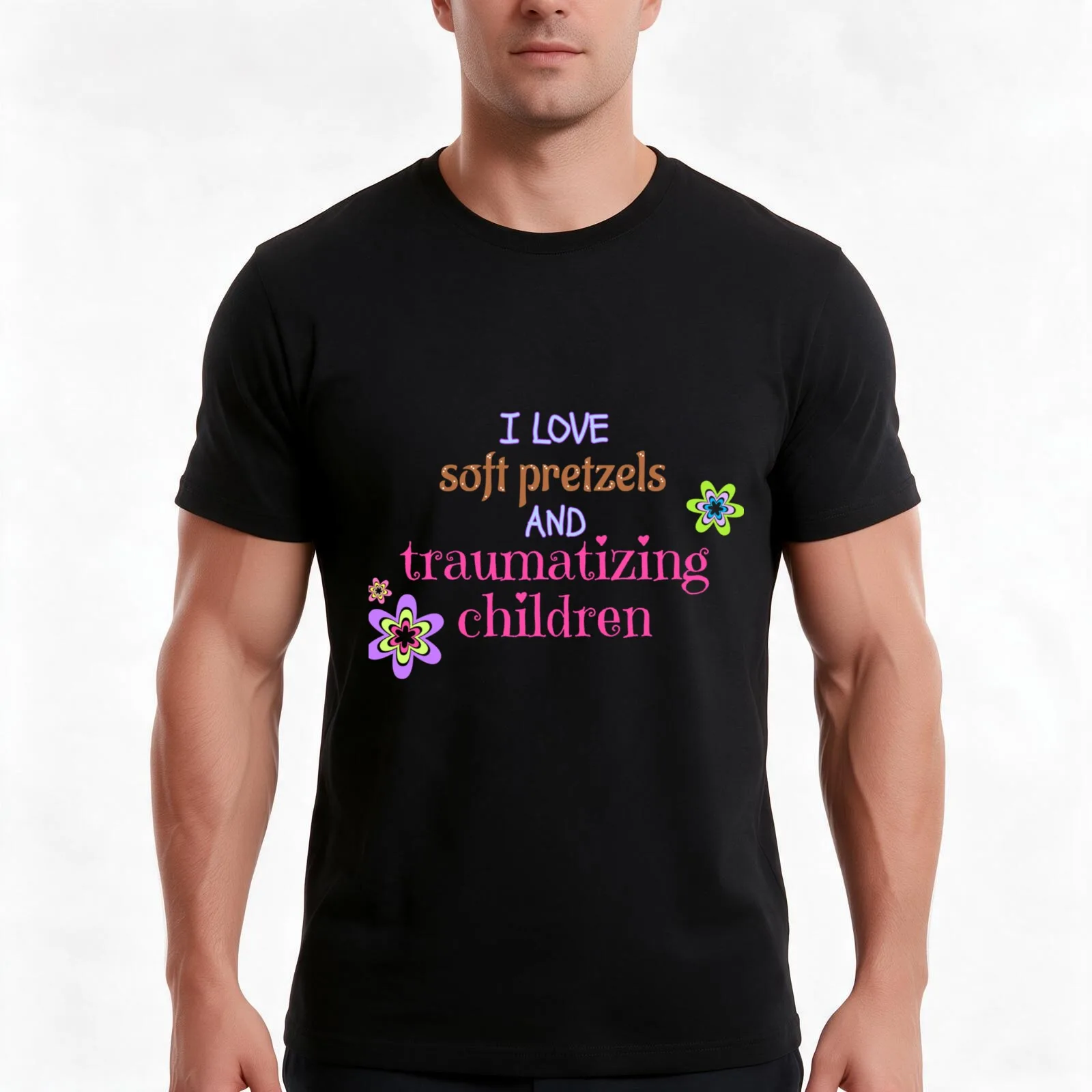 I love soft pretzels and traumatizing children T-Shirt Summer Casual Cotton Tee Oversized Streetwear Tops Unisex Men Women