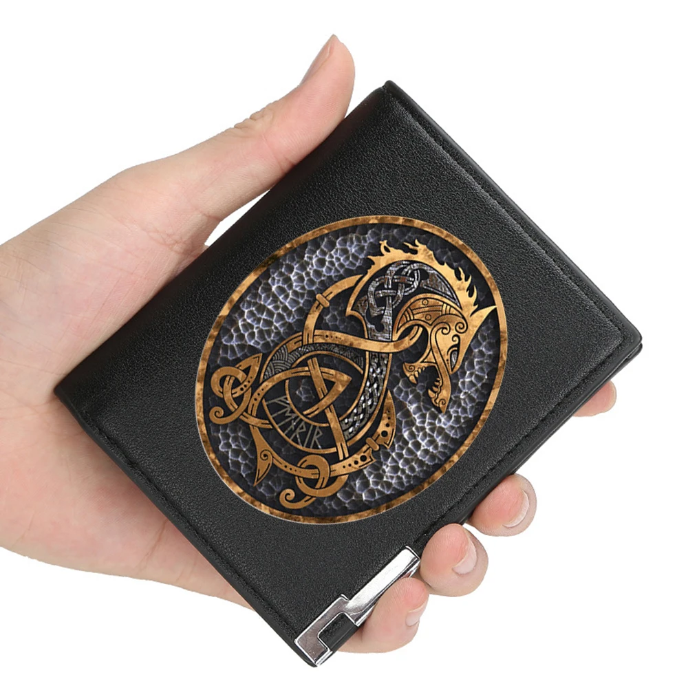 New Arrivals Fashion Vintage viking dragon symbol Printing Pu Leather Wallet Men Women Billfold Credit Card Holders Short Purses