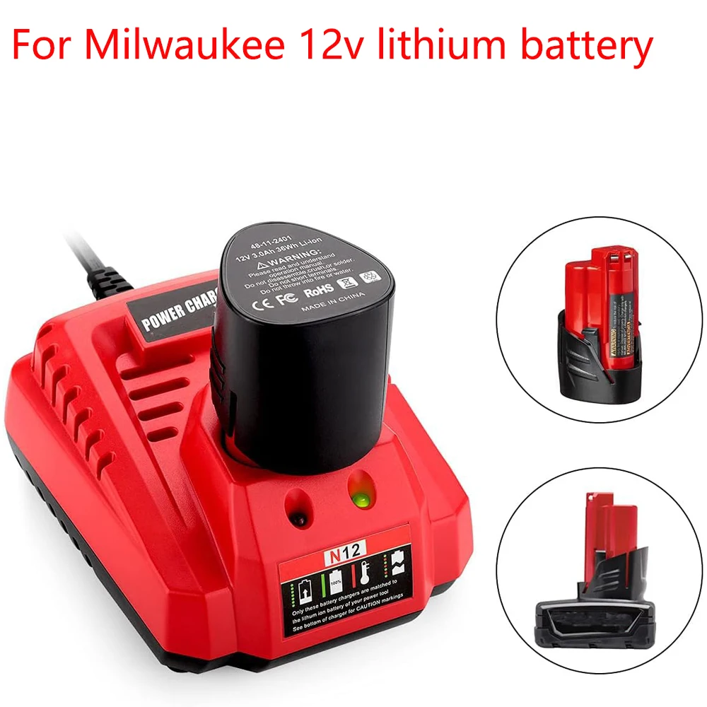 

Rechargeable Battery Charger for Milwaukee 12V Li-ion Battery 48-11-2401,48-11-2411,48-11-2440 12V Lithium Battery Quick Charger