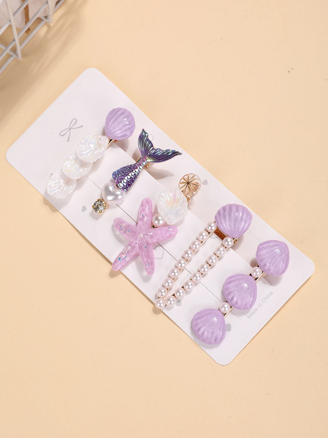 5-teiliges Set Blaue Haaraccessoires im Ozean-Stil - Meerjungfrauenschwanz, Muschel, Seestern und Perlen-Haarspangen - Niedliche Teenager-Seitenknoten-Accessoires – Detail 14