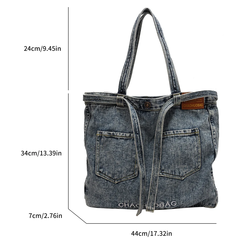 Vintage Denim Bags For Women 2023 New Jeans Messenger Bag Y2K Canvas Shoulder Bag Eco Bag Korean Shopper College Female Handbag