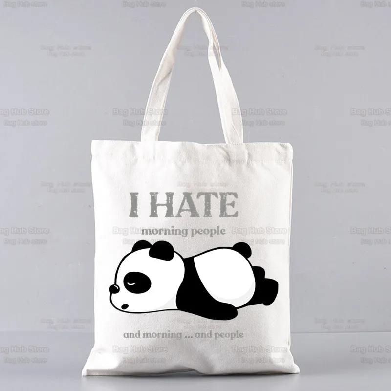 Bolsa de Lona Grande para Mulheres, Bolsa de Ombro, Tote Reutilizável, Bolsa Estudantil, Panda Eu Não Sou Preguiçoso Eu Apenas Gosto De Fazer Você Mesmo, Bolsa de Lona