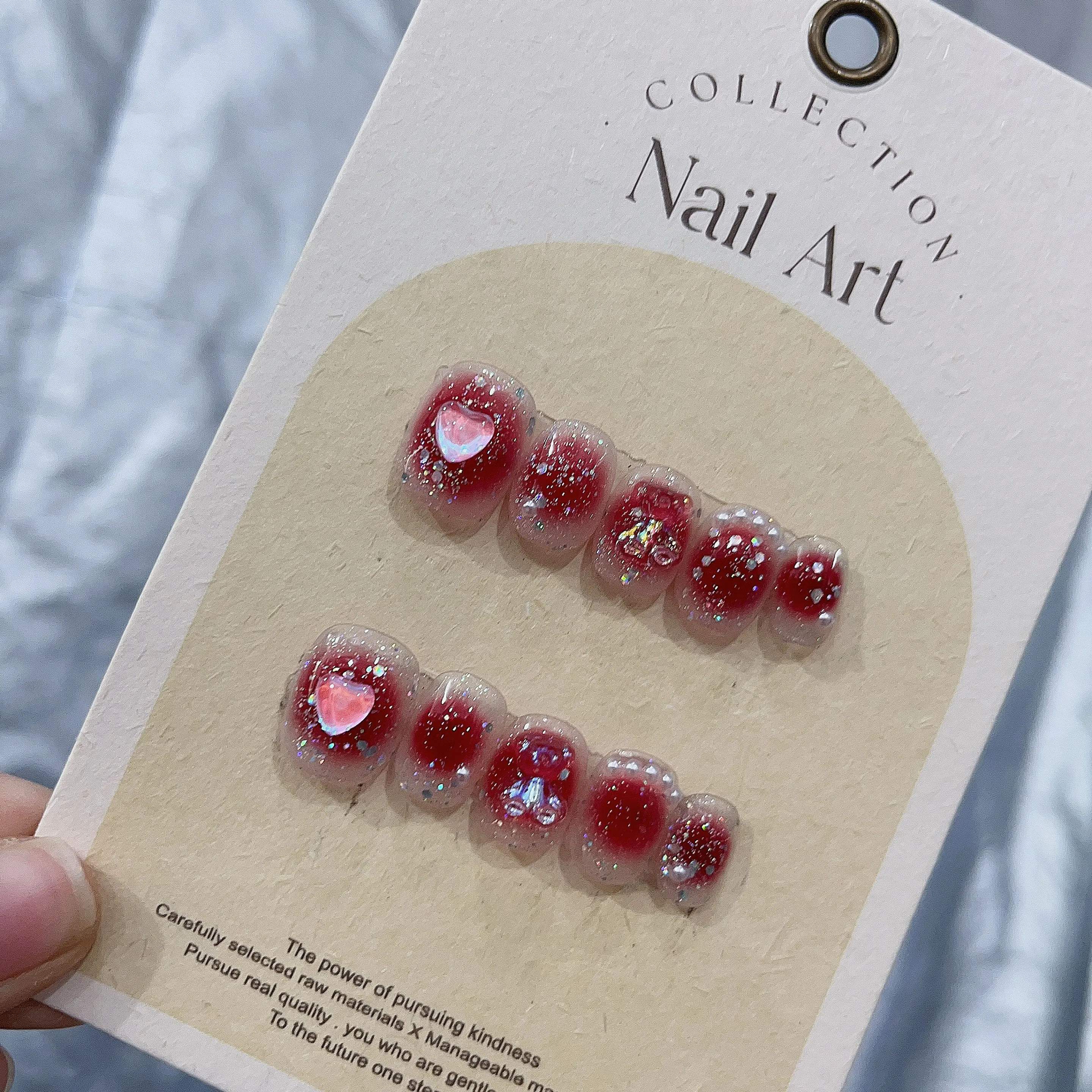 Red Ombre Teddy Bear Handmade Press On Nails with 3D Charms - The Cutest Accessory for Your Nails  No.EM1623