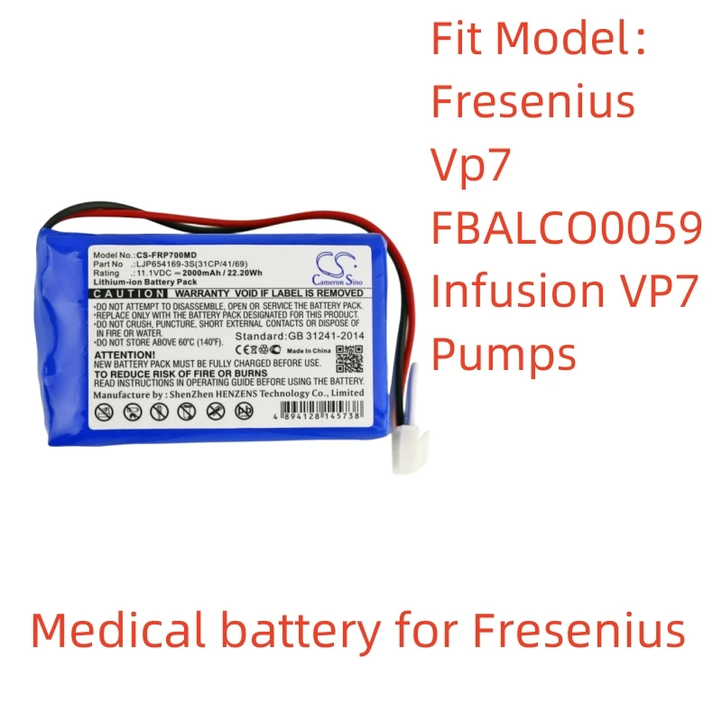 

Li-ion Medical battery for Fresenius,11.1V,2000mAh,FBALCO0059,Infusion VP7 Pumps