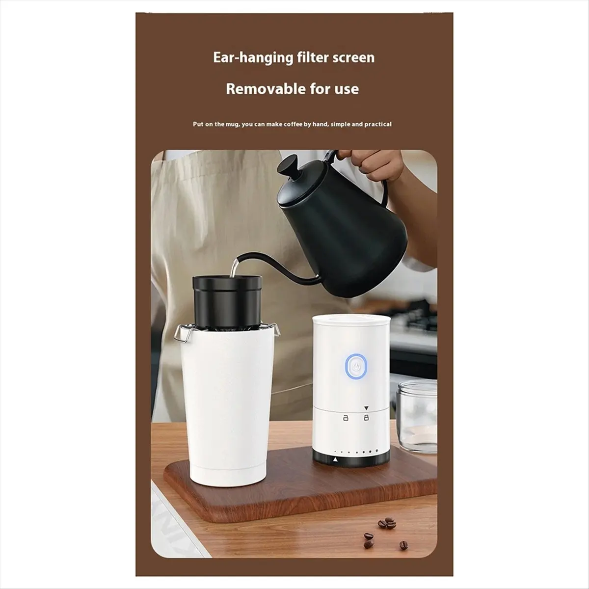 uyuy Coffee Grinder for Outdoor Household Use,Detachable Lid, Adjustable Thickness for Adding Beans,Electric Coffee Grinder,A