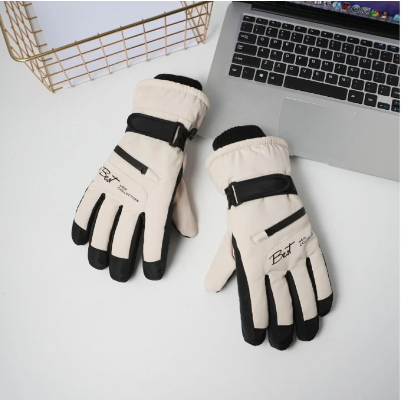 Fashion Winter Fleece Lined Padded Warm Keeping Men's and Women's Ski Gloves Simple Gloves Riding Windproof Factory Wholesale