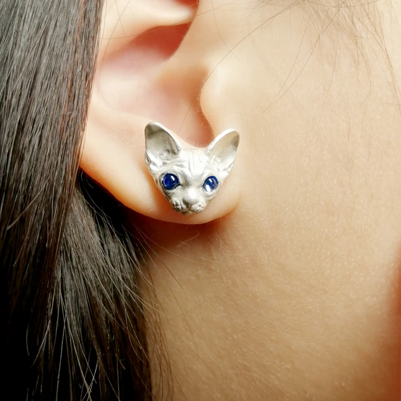 

Handmade 925 Sterling Silver Ear Cuff Original Design Sphinx Ear Jewelry Adorable Hairless Pet Fashionable Versatile Cute