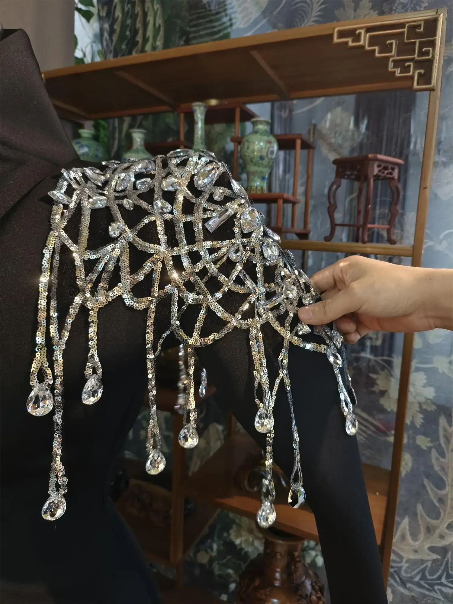 Minivestido de lentejuelas con borlas de cristal plateado para mujer, traje de fiesta de baile, chaqueta para celebración de cumpleaños y Noche