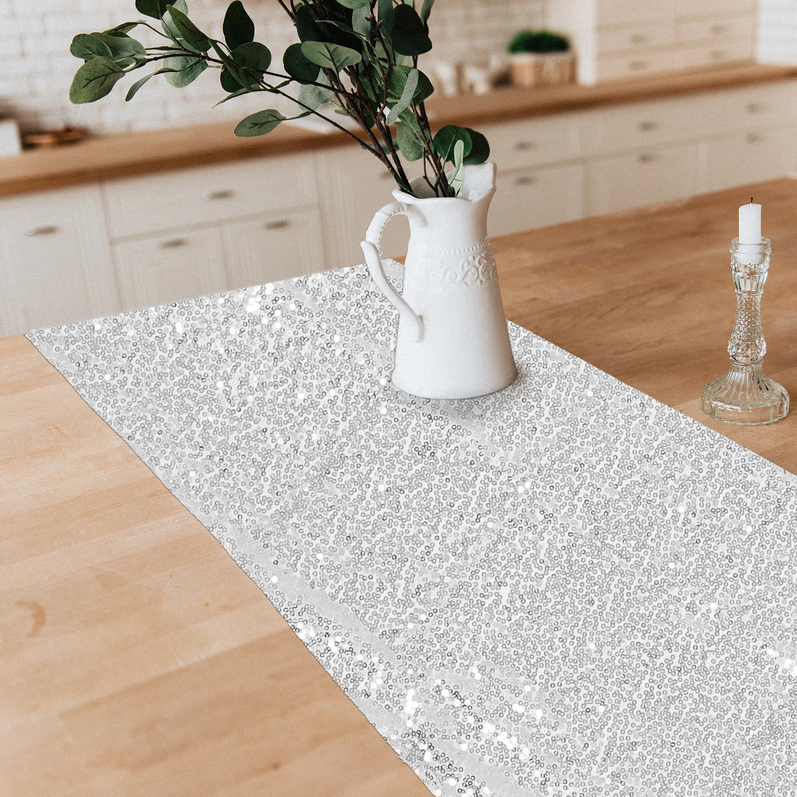 

Glitter Table Runner Silver Sequin for Birthday Wedding Party Decorations Disco Dance Tablecloths Prom Event Elegant Table