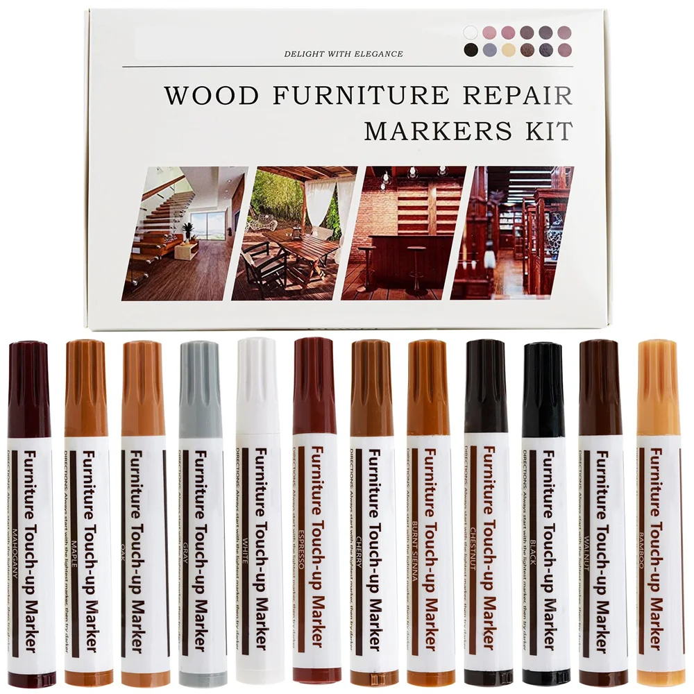 

New Upgrade Furniture Touch Up Pens 12 Colors Wood Scratch Repair Markers Tools for Stains Scratches Wood Floors Tables Bedposts