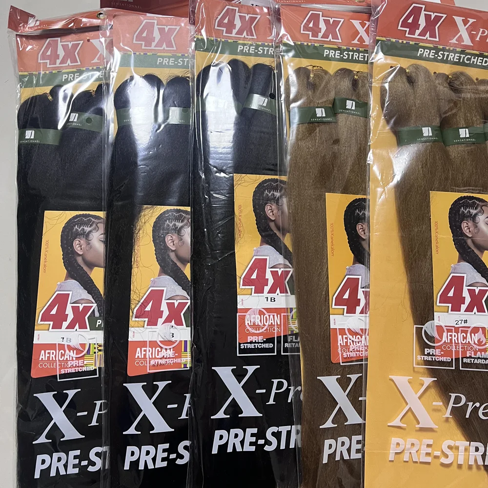 تجديل شعر صناعي 38 بوصة - 4x جديلة Sensationnel كانيكالون ممتد مسبقًا مثبطات لهب لضفائر الصندوق والتويست للنساء