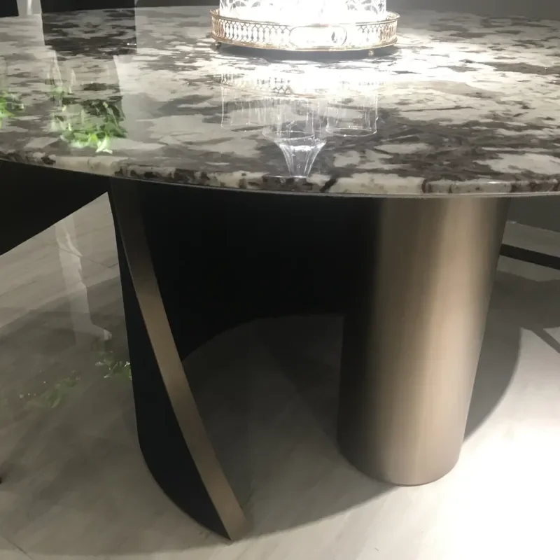 Dinning Set Home Furniture Supplier Heavy Stainless Steel Base Round Marble Dining Table with Lazy Susan