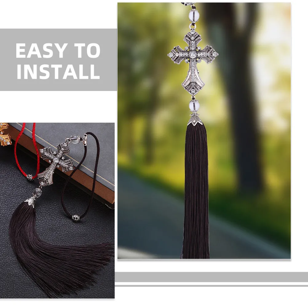 Car Hanging Ornament Peace Cross Stylish Alloy Rear View Mirror Decoration Car Mirror Hanging Accessories Blessing Safety Symbol