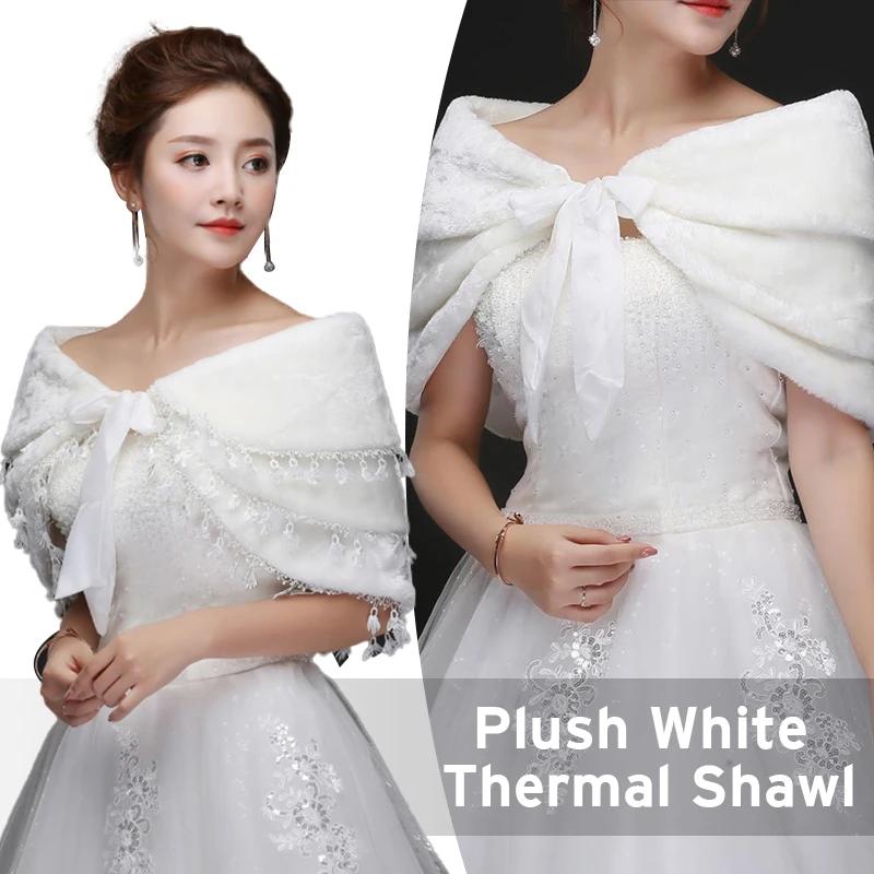 

Bridal Wedding Sleeveless 3-Layer Tassel Shawl Shrug White Faux Fur Scarf Collar Soft Coat Wrap Evening Cape for Winter Coat