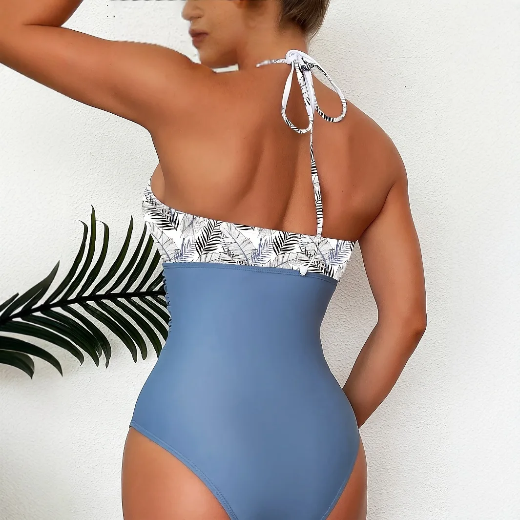2025 Women Floral Bikini Set Halter Neck Lace Up Top High Waist Bottom Swimwear for Women Vintage Boho Holiday Bodysuit 1 Piece