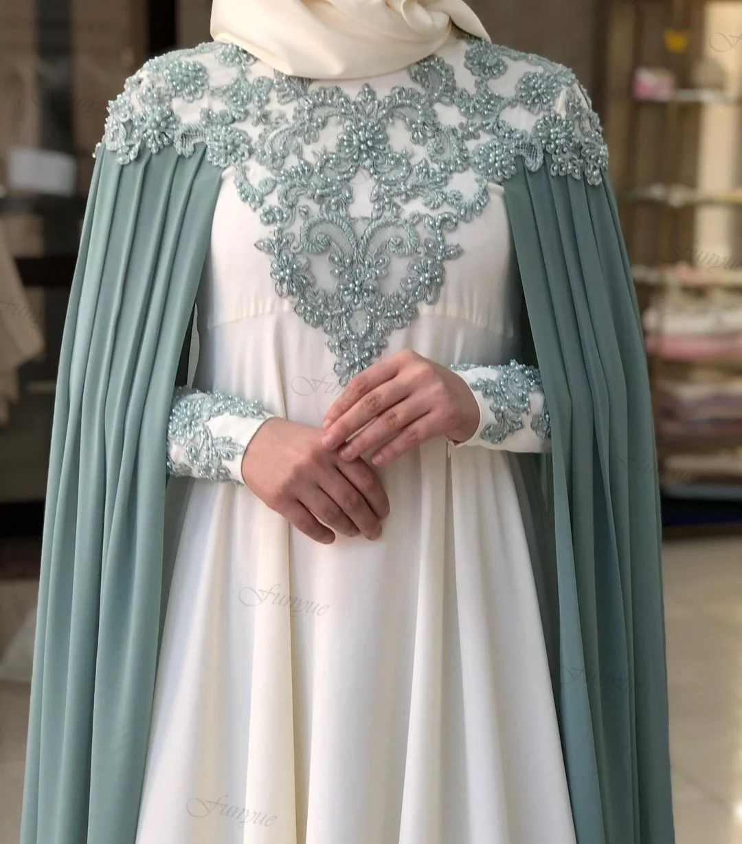 France Robe De Mariée Muslim Hijab Wedding Dresses Pearls Lace Dubai Arabic Long Sleeves Wedding Gowns For Women 2024 Bride