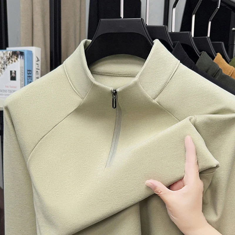 Herren T-Shirt mit halbem Reißverschluss, Stehkragen, langen Ärmeln, einfarbig, Raglanärmel, weiche Thermobasis, lässige Alltagsoberteile – Detail 7