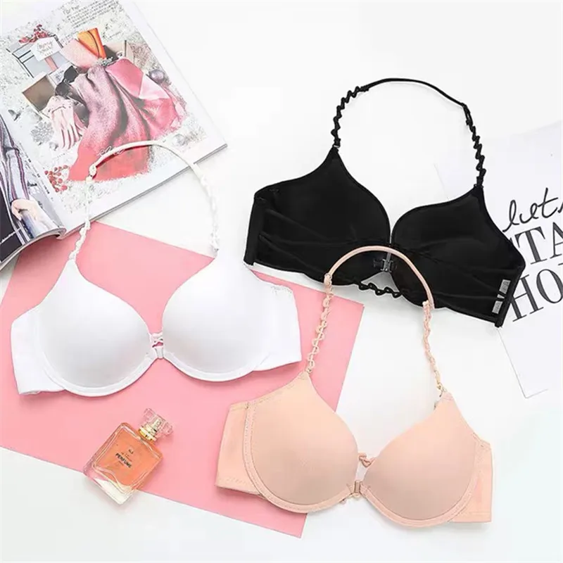 Sutiã sexy push up para mulheres, sutiã em V profundo, roupa interior de algodão, lingerie monocromática, pele preta branca, copo A B, cabeçadas, tamanho 70-85, quente, sexy