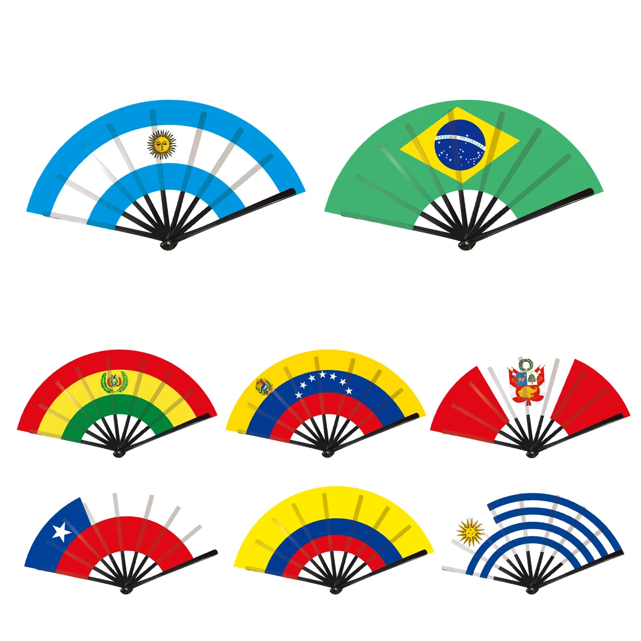 Éventail pliant de 22 cm avec 8 drapeaux d'Amérique du Sud pour événements sportifs, fêtes et célébrations de festivals
