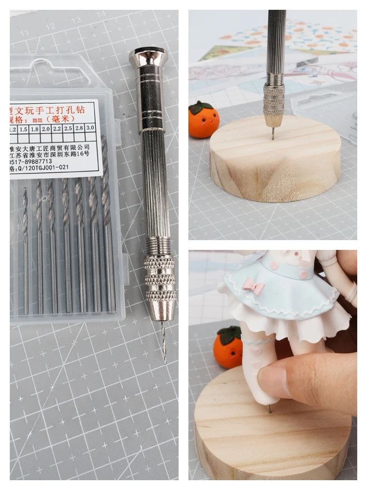 0.8-3.0mm Mini Size Drill Head Ultra Light Clay Doll Acrylic Wood Base Punch Tool DIY Made Action Figure Base Installation Tool