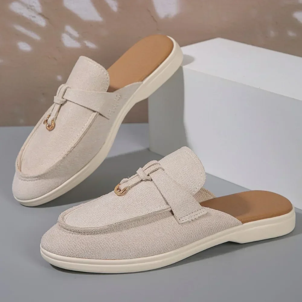 Neue lässige Mules mit flachem Boden, Loafer mit Quasten und Schnallenverschluss, modische Damenschuhe, Markenschuhe mit Metallschnalle, bequeme Slip-on-Schuhe – Detail 8