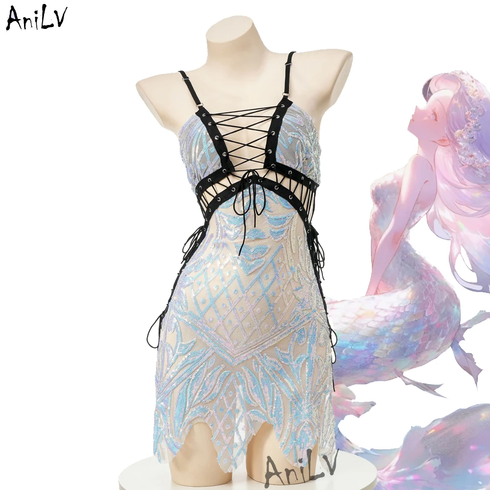 AniLV New Women Mermaid Series Uniform Cosplay Carnival Pool Party Sea Princess Blings Shiny Scales Dress Outfits Set Costumes