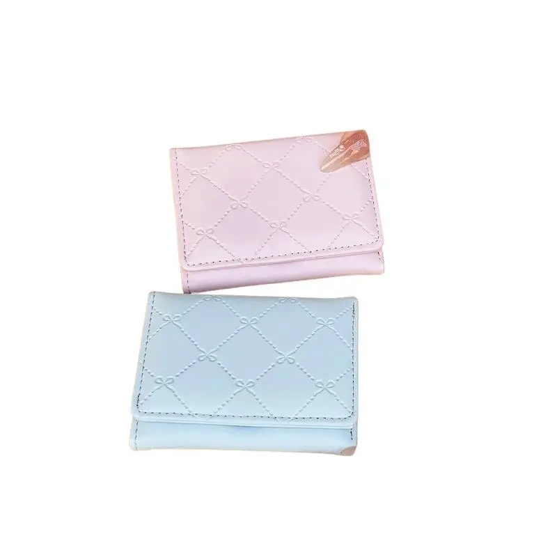 Womens Faux Leather Short Wallet With Bow Quilted Pattern Multiple Card Slots Perfect For Daily Shopping Commute Travel