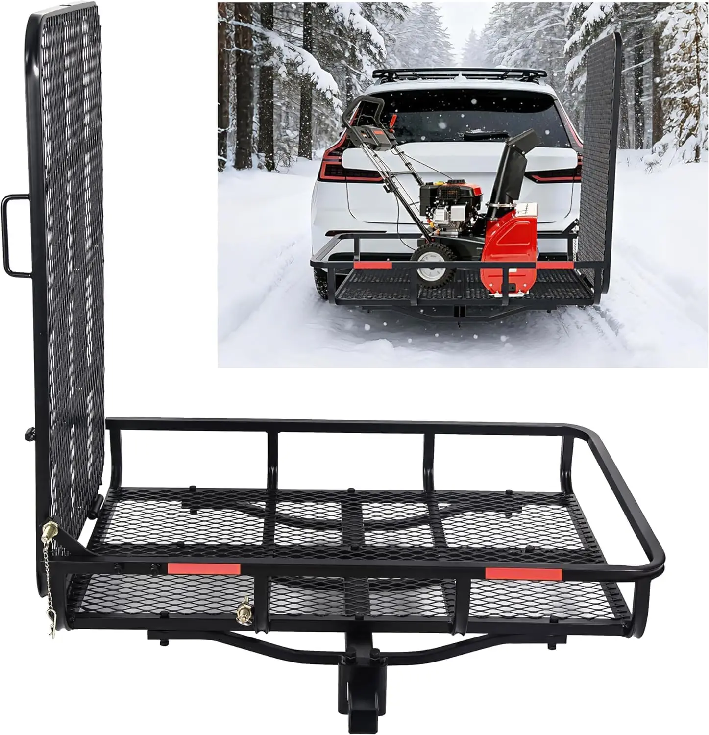 

For Wheelchairs, Steel Hitch Mount Carrier, Black, 73lbs Weight, 500lbs Capacity with Loading Ramp