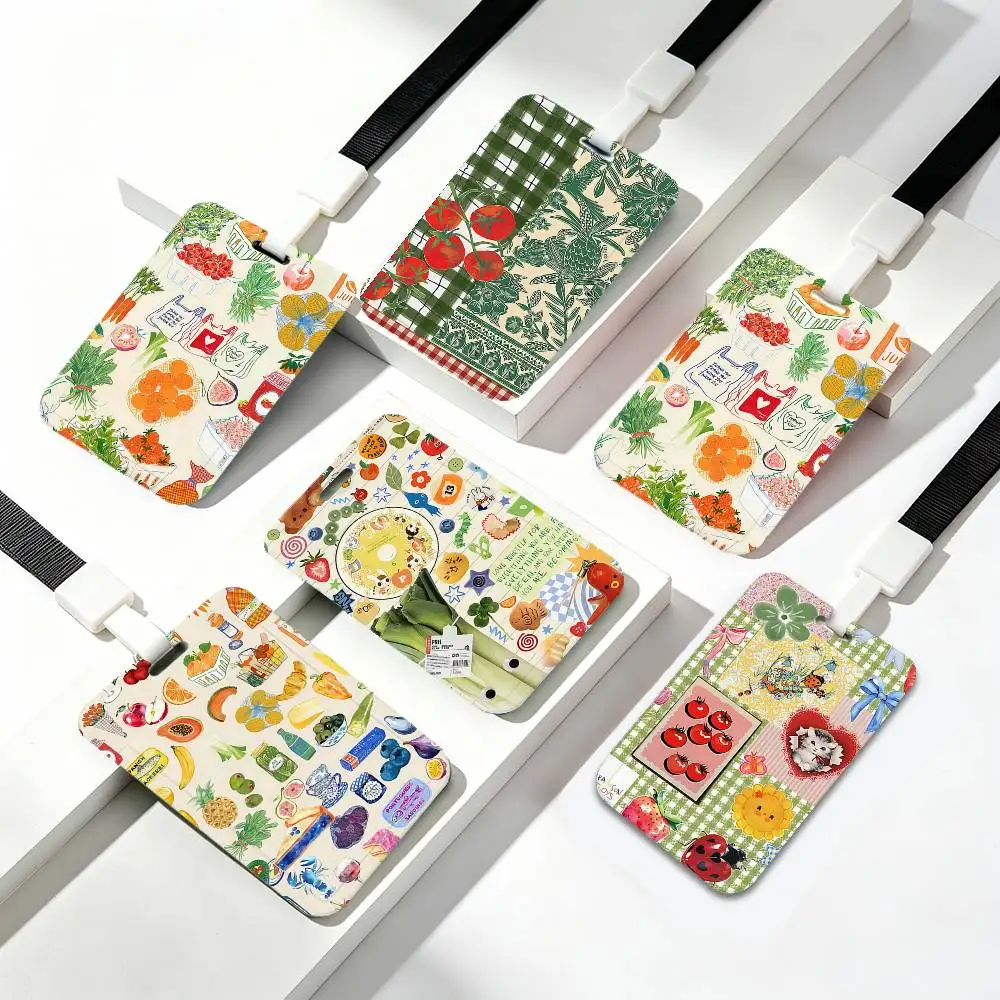 Porte-badge et porte-carte d'identité en tissu avec motif de légumes variés, avec cordon tour de cou, pour usage professionnel, expositions et scolaire